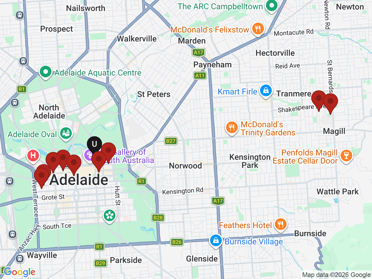 Map of UniLodge homes near Adelaide University