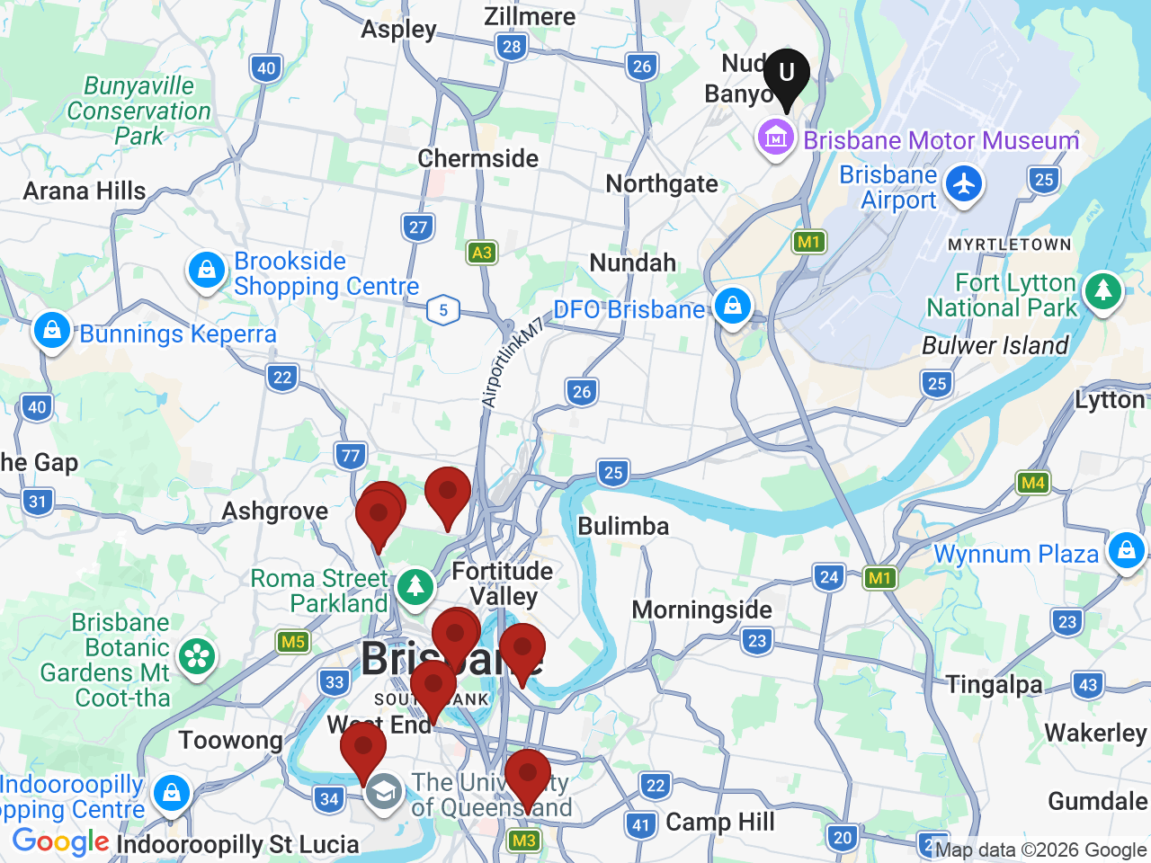 Map of UniLodge homes near Australian Catholic University (ACU) Brisbane Campus