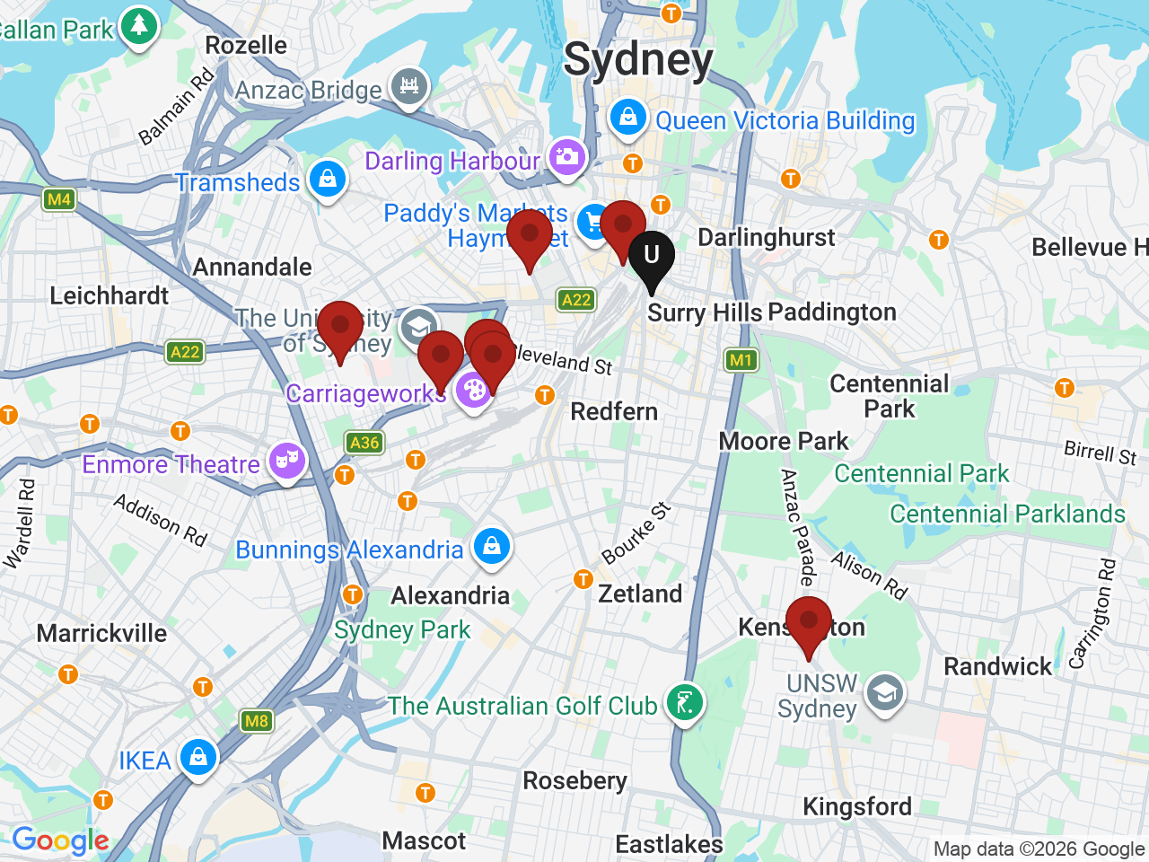 Map of UniLodge homes near Australian Institute of Music
