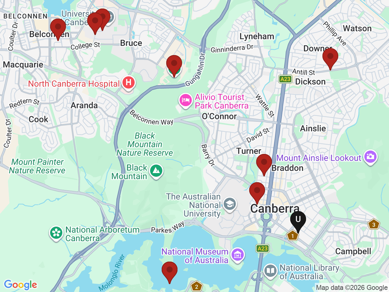 Map of UniLodge homes near Canberra Institute of Technology - Bruce (CIT)