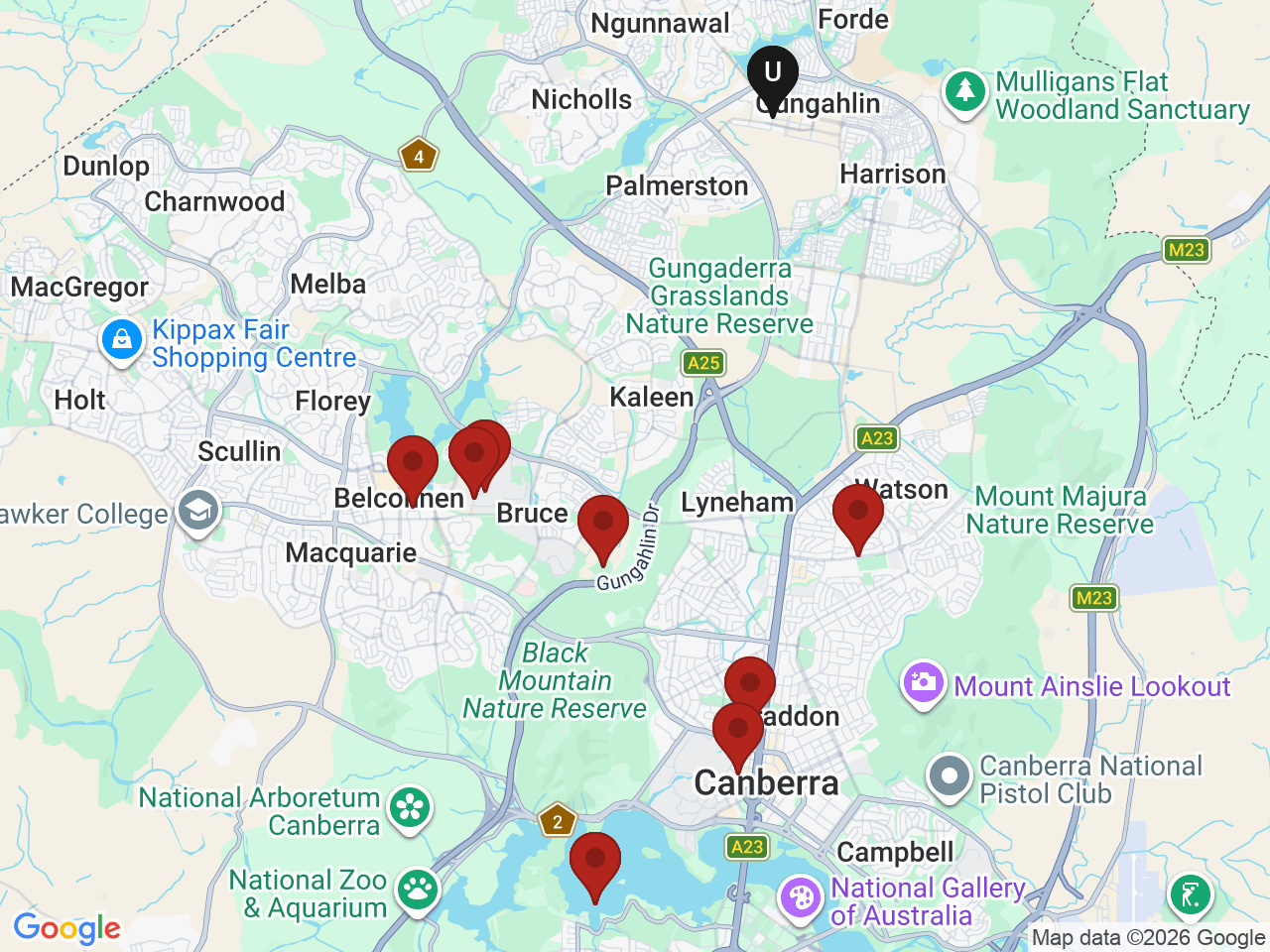 Map of UniLodge homes near Canberra Institute of Technology - Gungahlin (CIT)