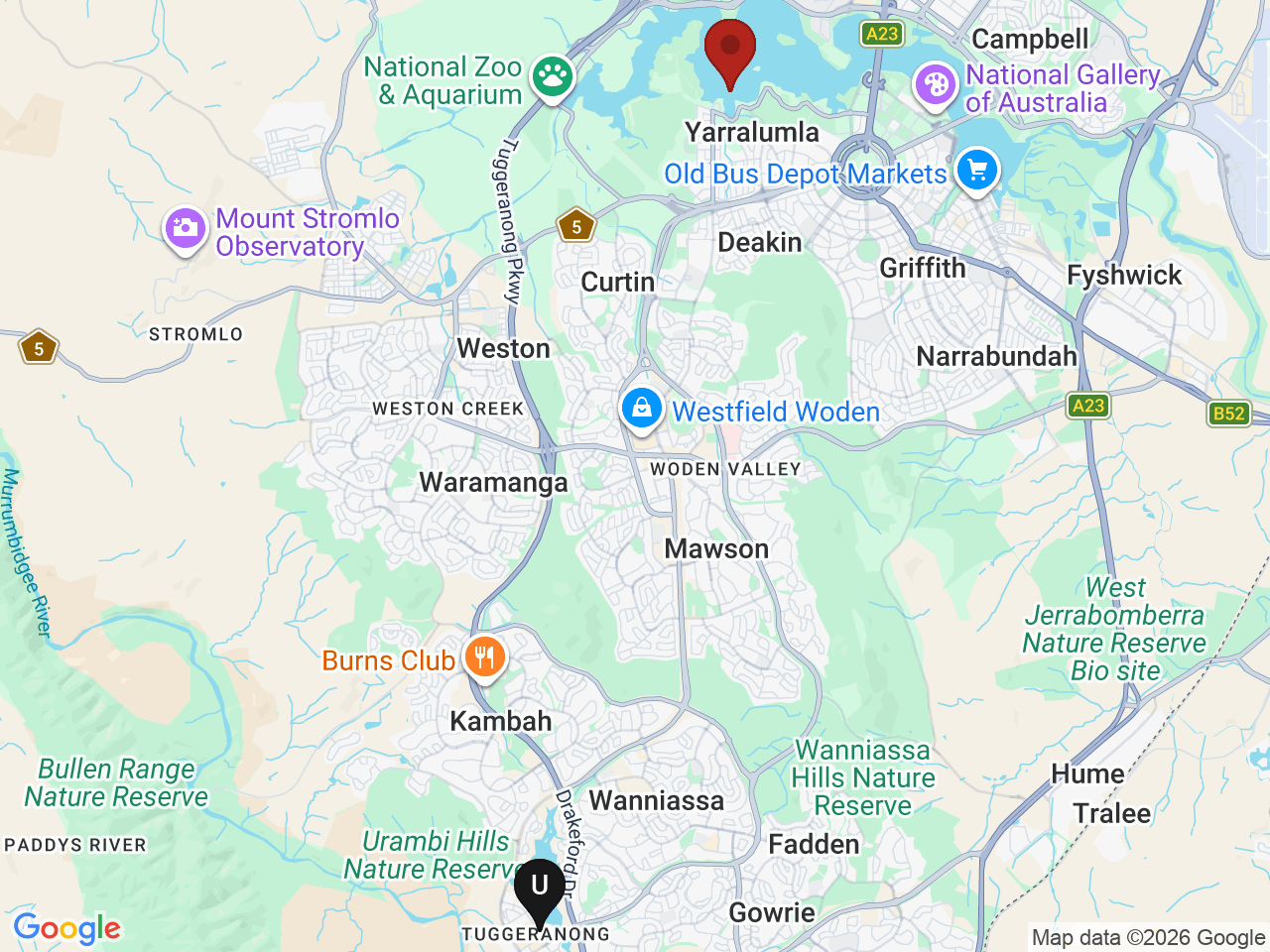 Map of UniLodge homes near Canberra Institute of Technology - Tuggeranong (CIT)