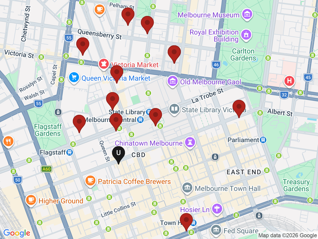 Map of UniLodge homes near Charles Darwin University - Melbourne Campus