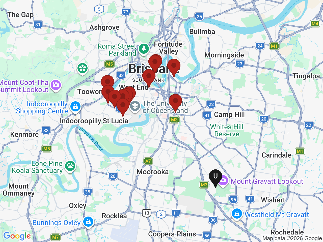 Map of UniLodge homes near Griffith University - Mount Gravatt Campus