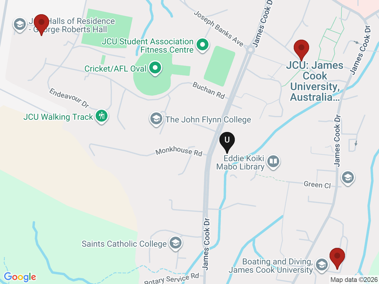 Map of UniLodge homes near James Cook University (JCU) Townsville Campus