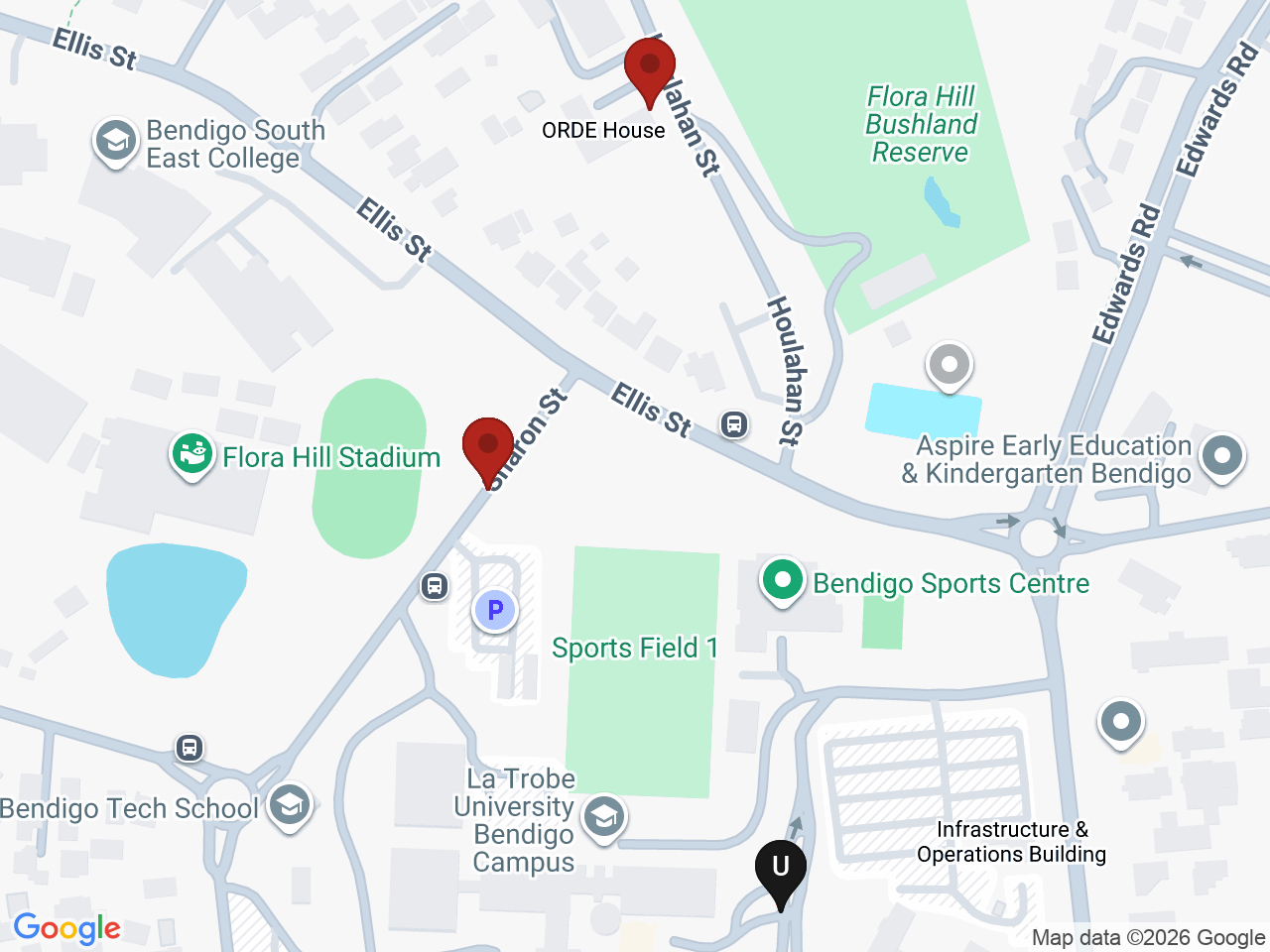 Map of UniLodge homes near La Trobe University - Bendigo Campus