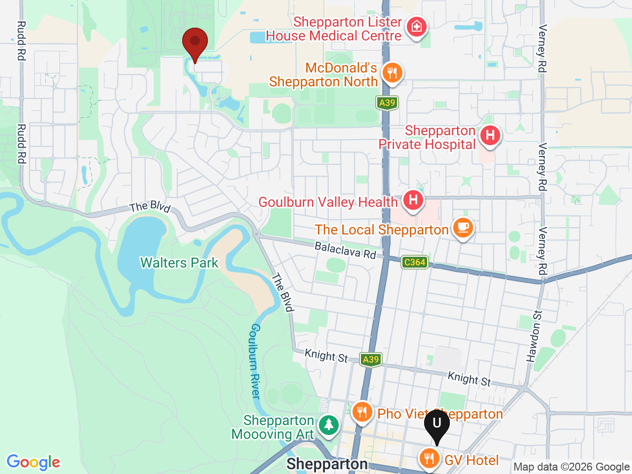 Map of UniLodge homes near La Trobe University - Shepparton Campus
