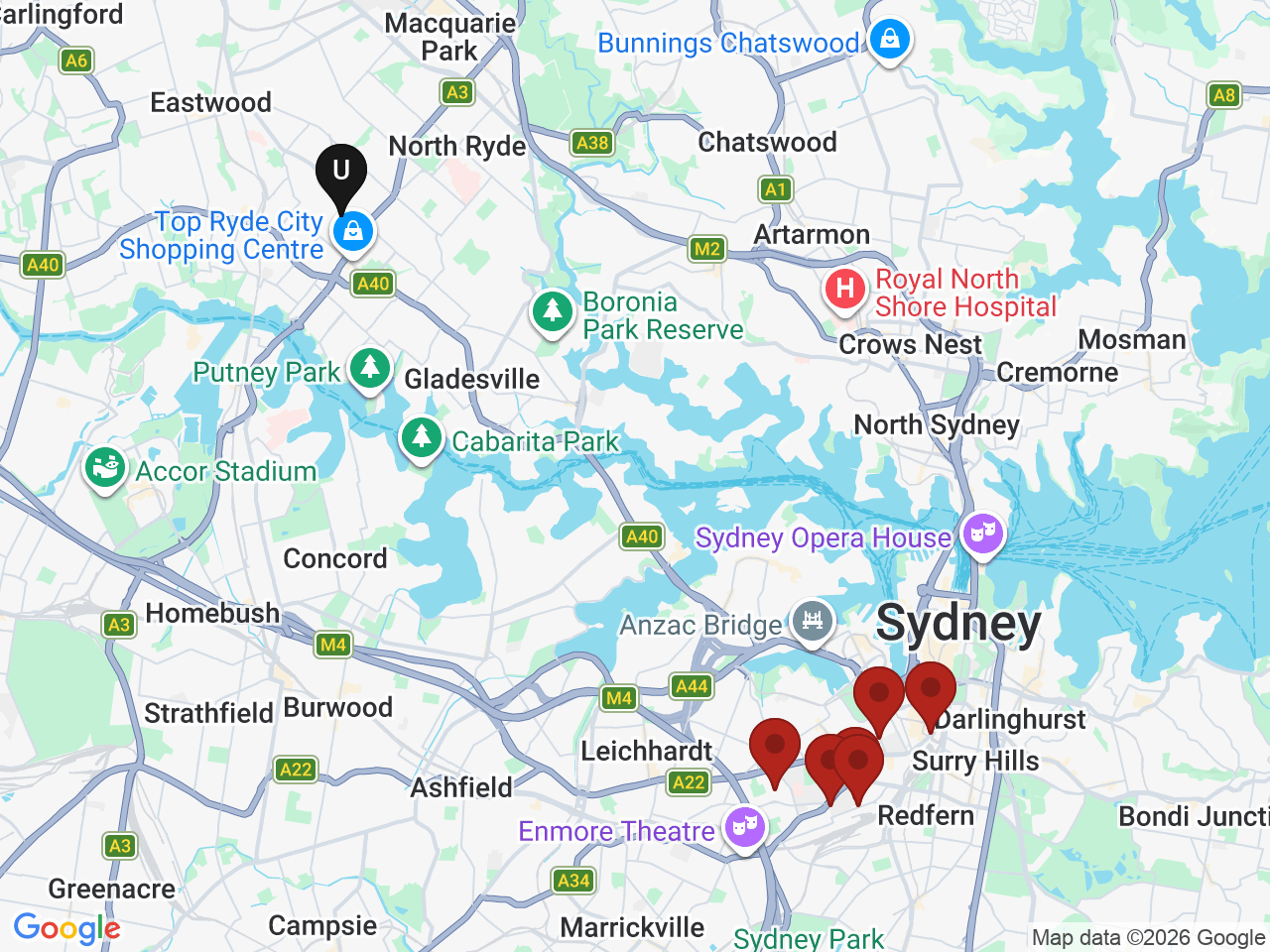Map of UniLodge homes near Le Cordon Bleu - Sydney