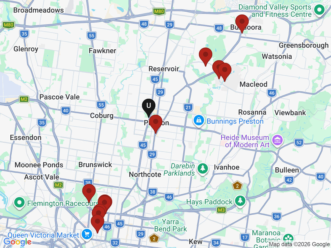 Map of UniLodge homes near Melbourne Polytechnic - Preston (Melbourne)