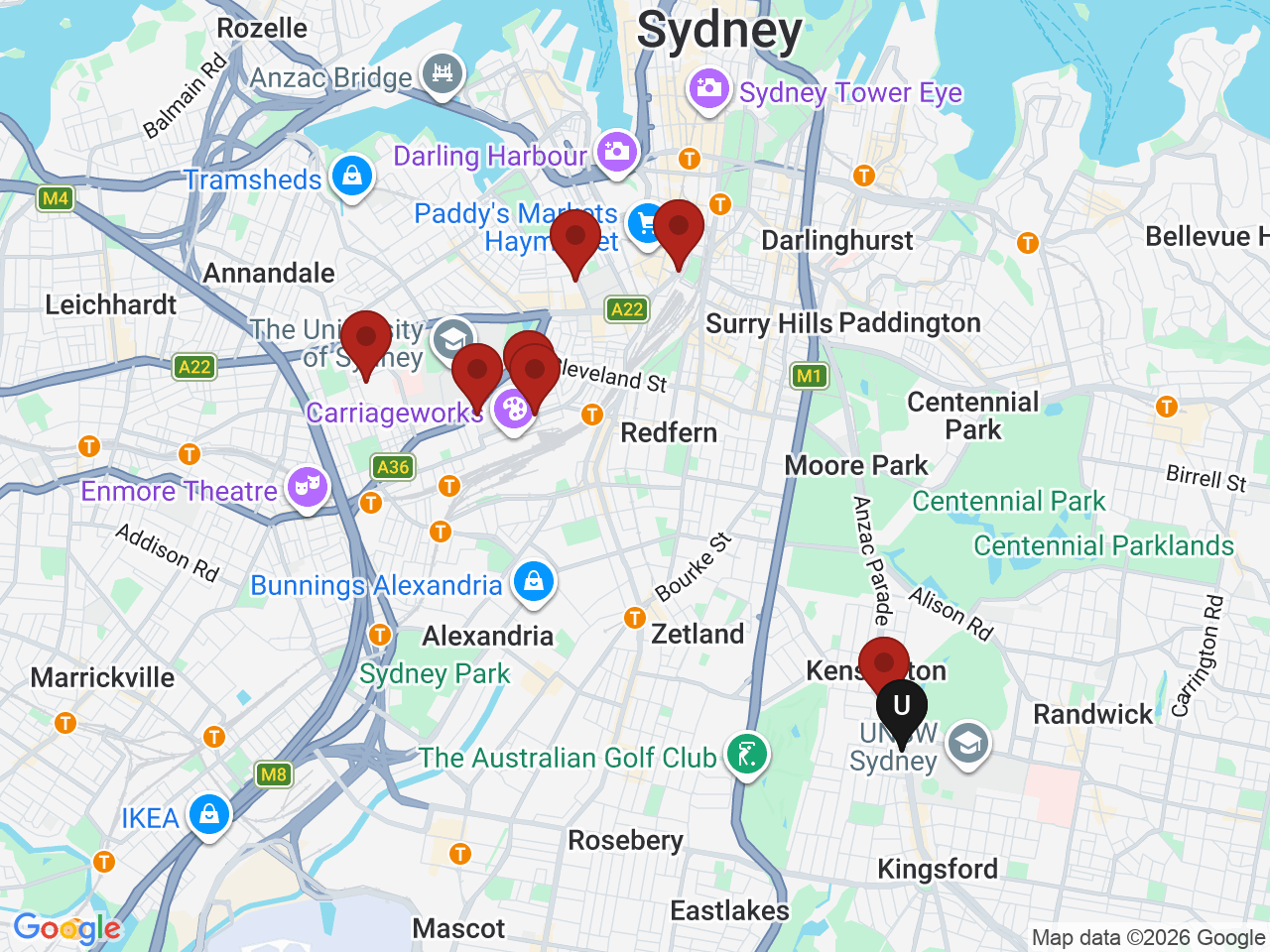 Map of UniLodge homes near National Institute of Dramatic Art - NIDA