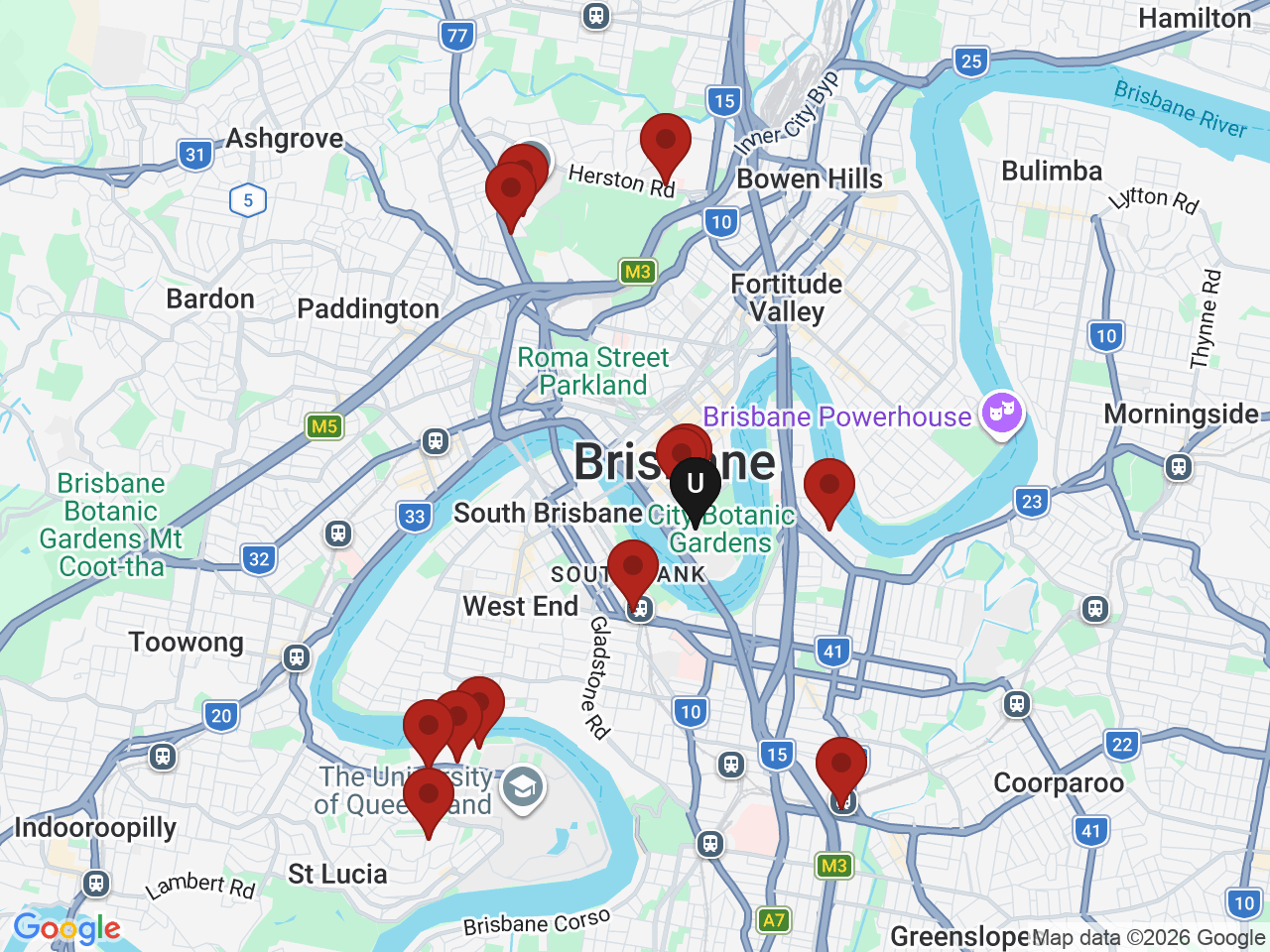 Map of UniLodge homes near Queensland University of Technology (QUT) Gardens Point Campus