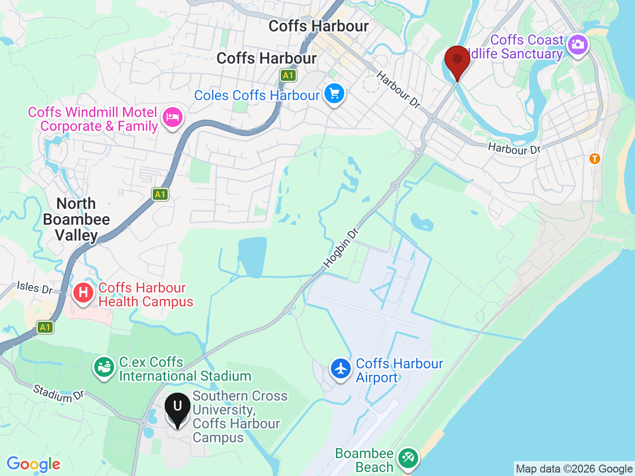 Map of UniLodge homes near Southern Cross University - Coffs Harbour Campus