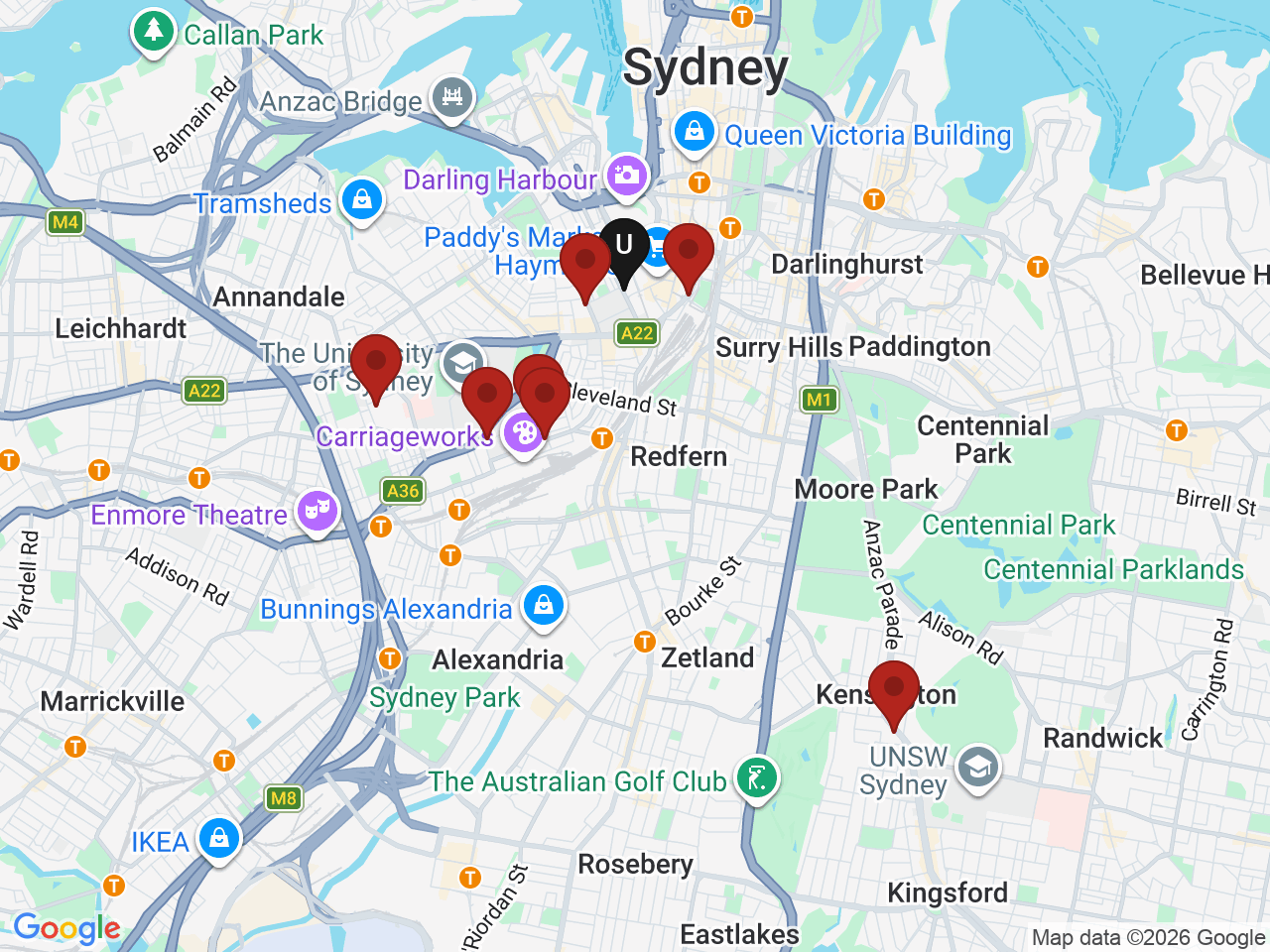 Map of UniLodge homes near Tafe NSW -Sydney