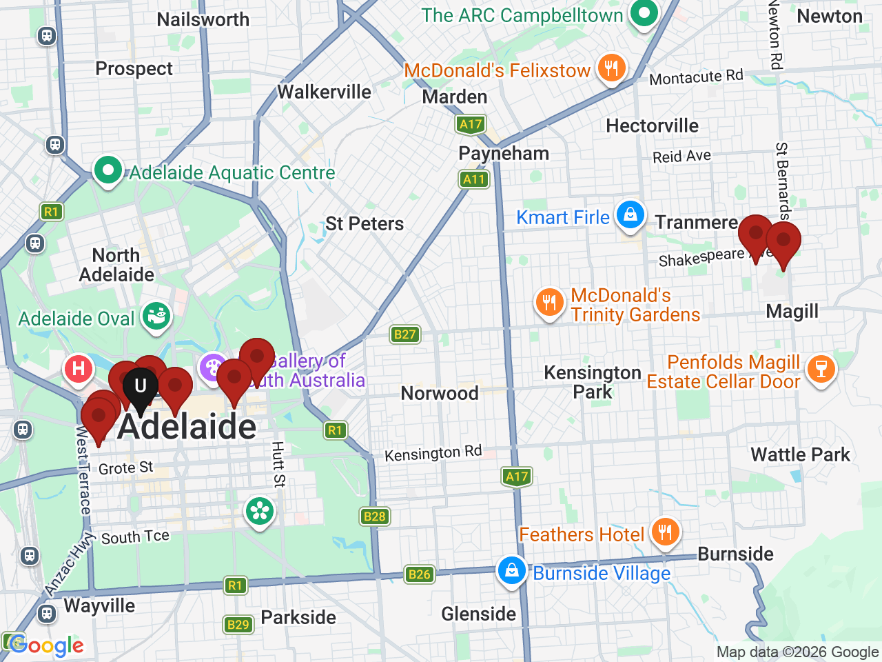 Map of UniLodge homes near TAFE SA - Adelaide Campus