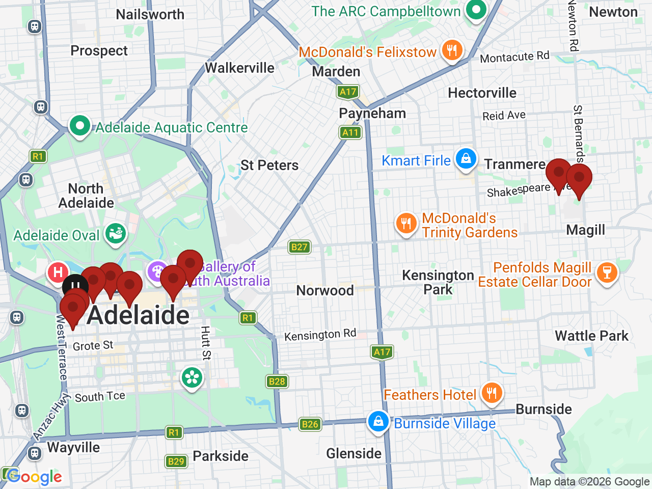 Map of UniLodge homes near TAFE SA - College of the Arts