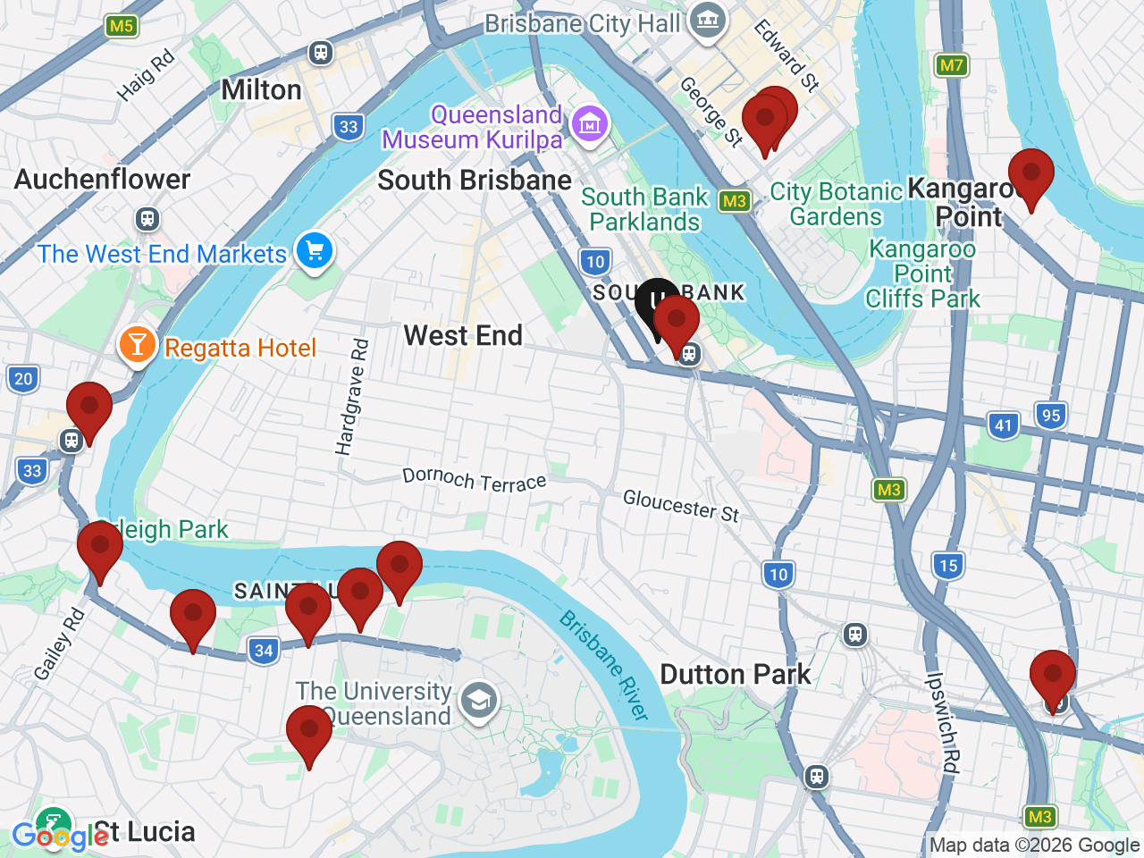 Map of UniLodge homes near University of Canberra – Brisbane Campus (South Bank)