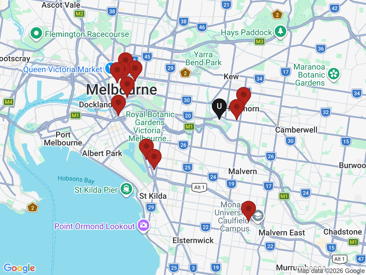 Map of UniLodge homes near University of Melbourne - Burnley Campus (Melbourne)