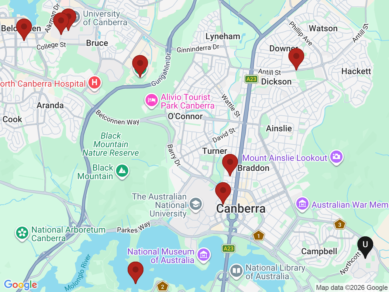 Map of UniLodge homes near UNSW Canberra at the Australian Defence Force Academy (ADFA)