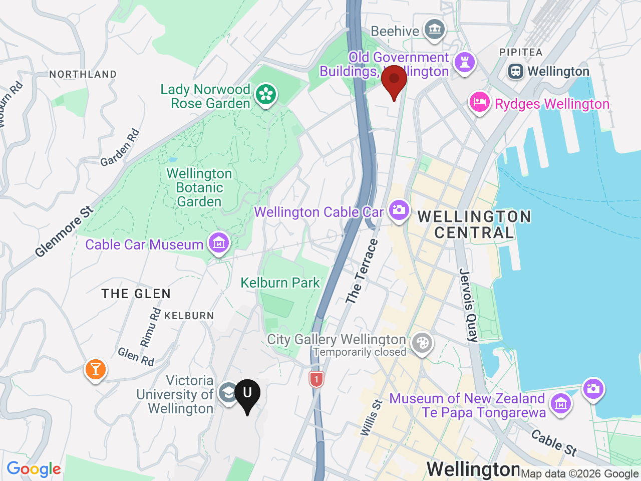 Map of UniLodge homes near Victoria University of Wellington
