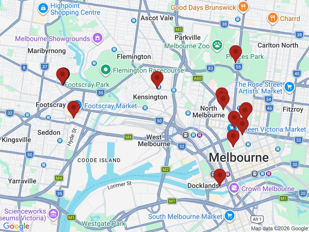 Map of UniLodge homes near Victoria University (VU) - Footscray Park Campus