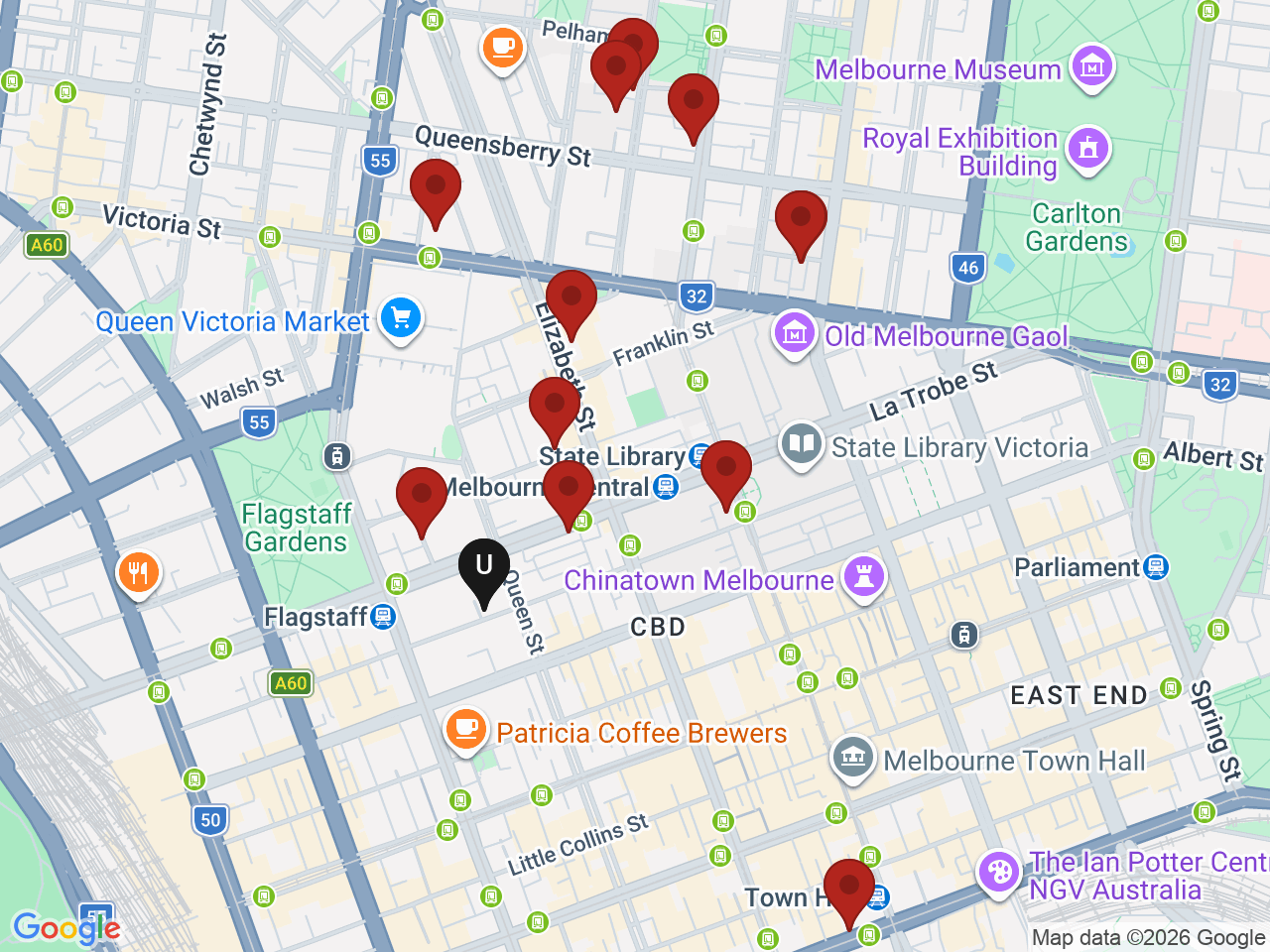 Map of UniLodge homes near Victoria University (VU) - Melbourne City Campus