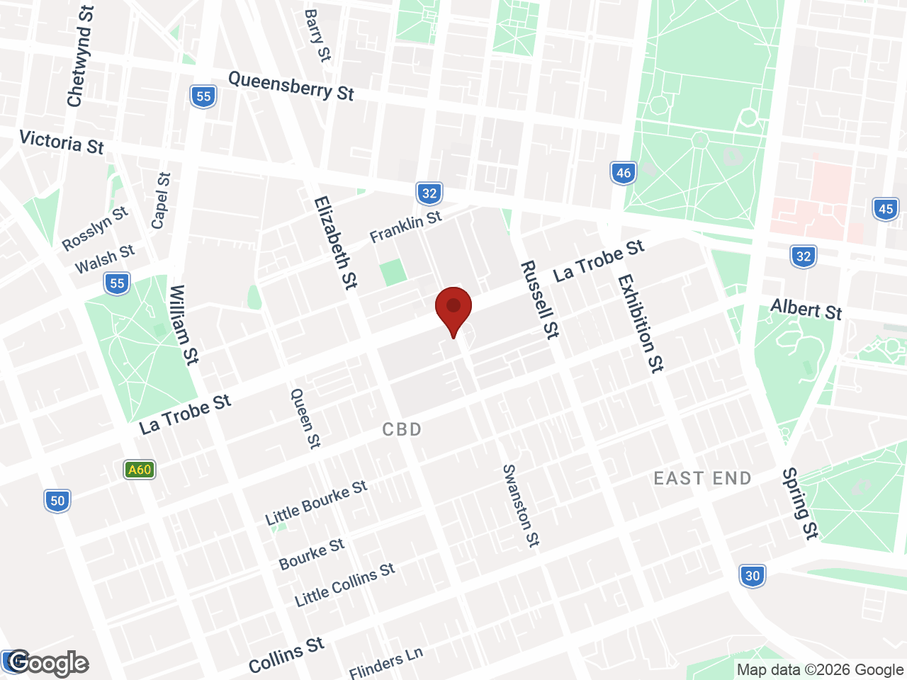 Map showing Student Living 339 Swanston, Melbourne CBD