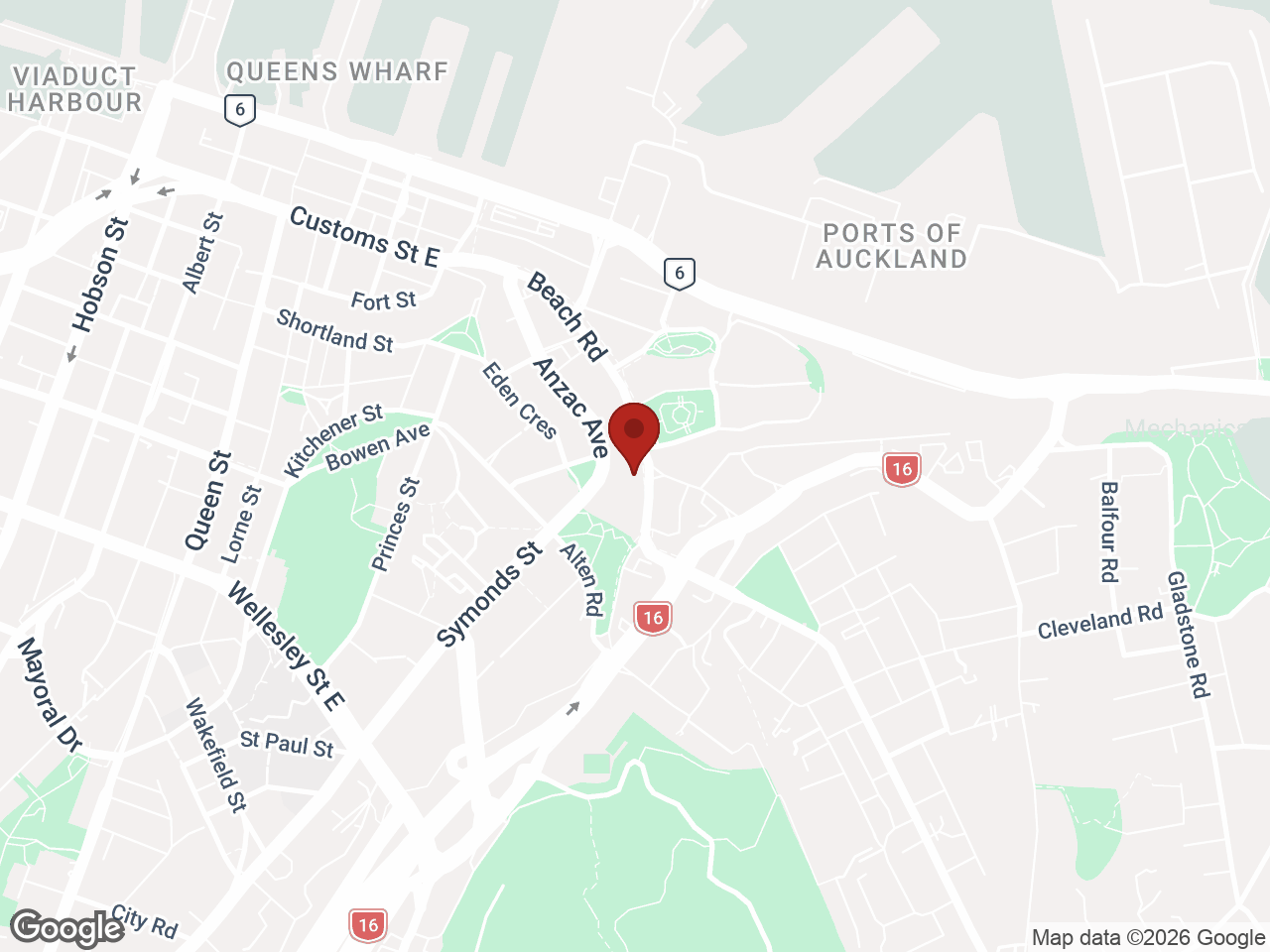 Map showing Student Living Auckland - Anzac, Auckland CBD