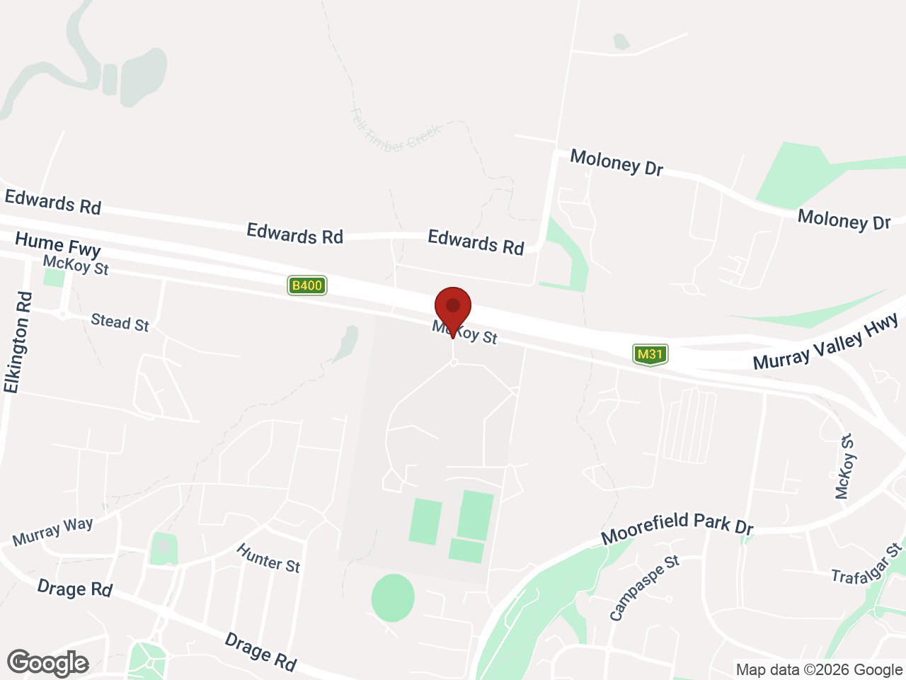 Map showing La Trobe University - McFarlane's Hill Residences, West Wodonga