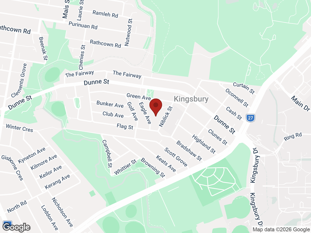 Map showing La Trobe University - Menzies College, Kingsbury