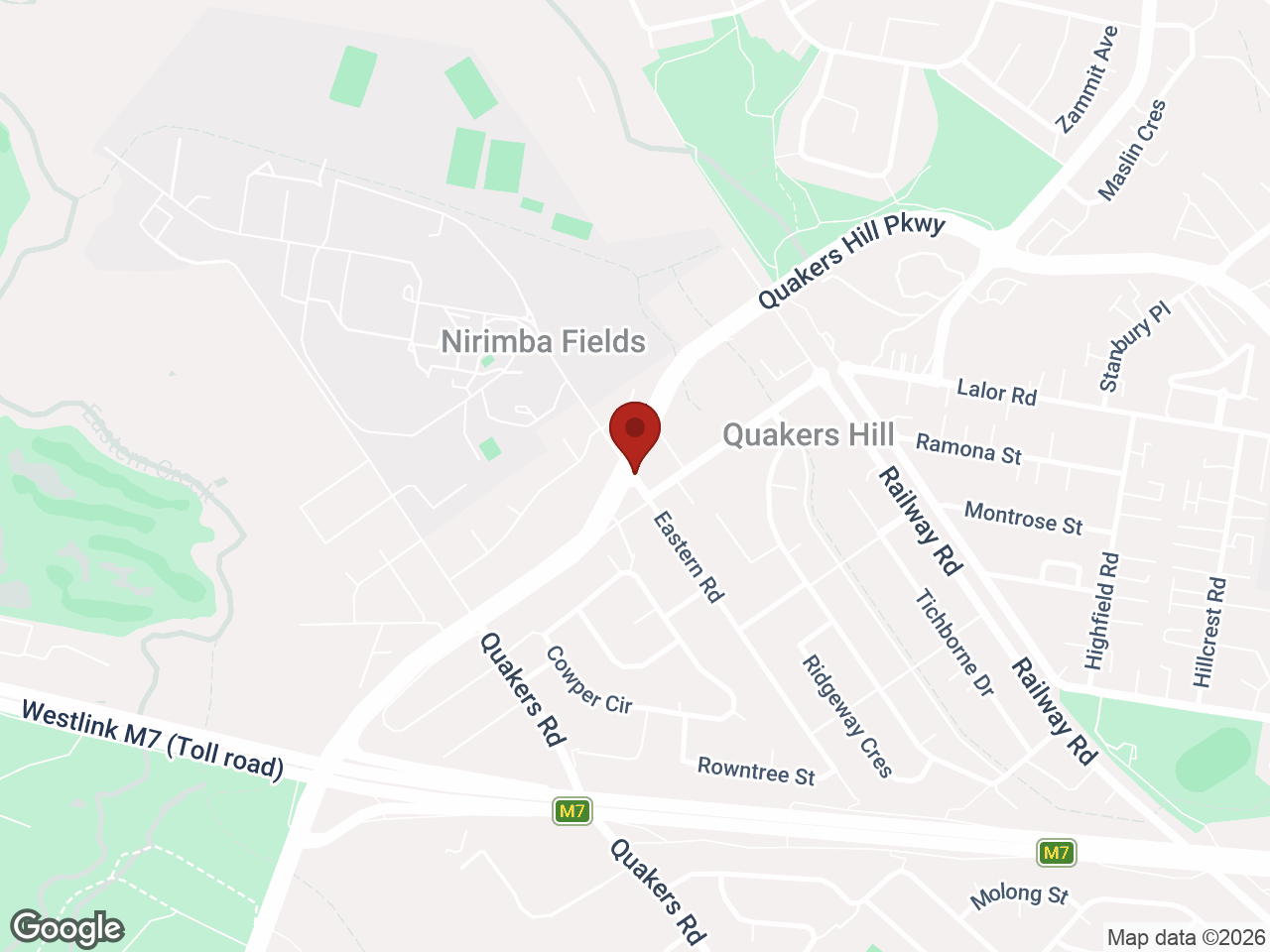 Map showing Western Sydney University Nirimba Village, Quakers Hill