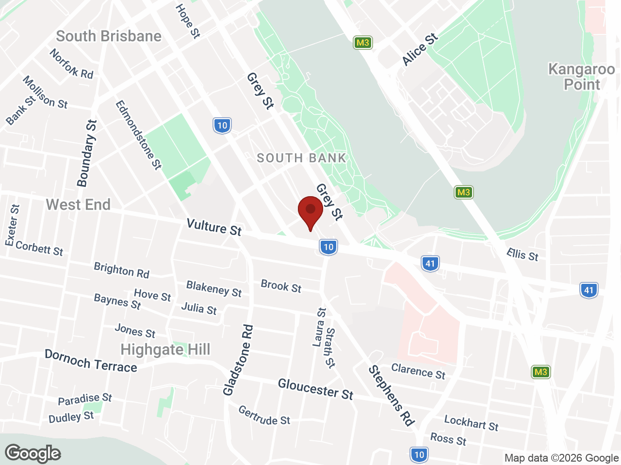 Map showing UniLodge South Bank, South Brisbane