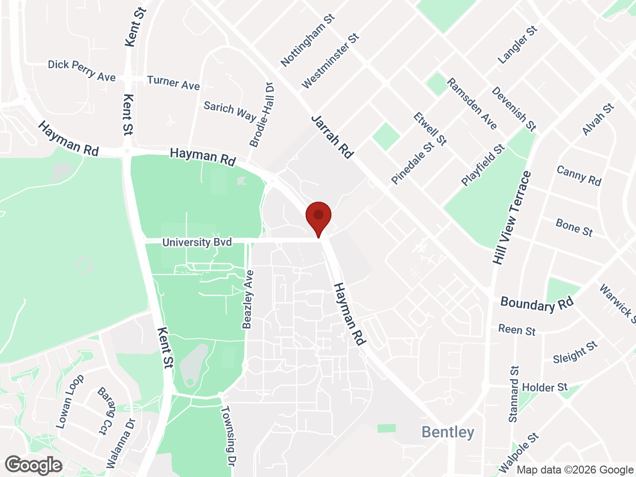 Map showing St Catherine's College at Curtin University, Bentley