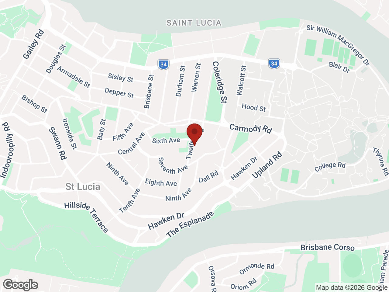 Map showing Student Living - Twelfth Avenue, St Lucia