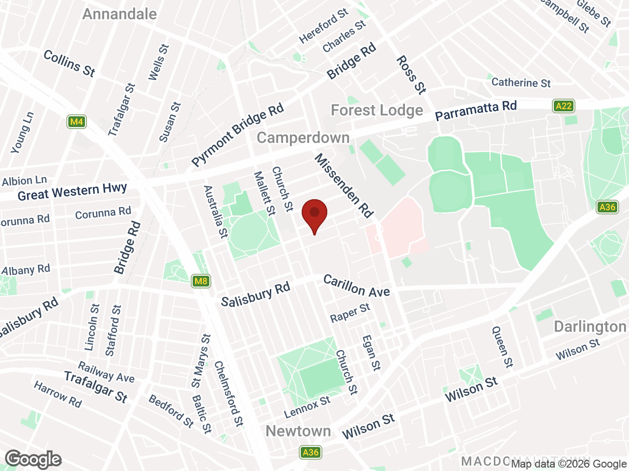 Map showing University of Sydney - Queen Mary Building, Camperdown