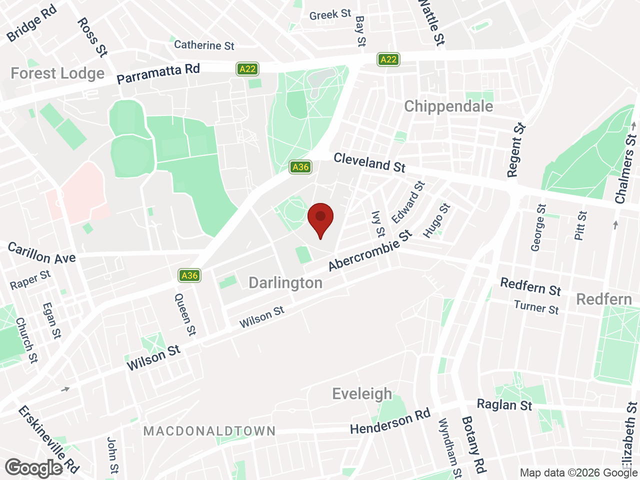 Map showing University of Sydney - Regiment Building, Darlington
